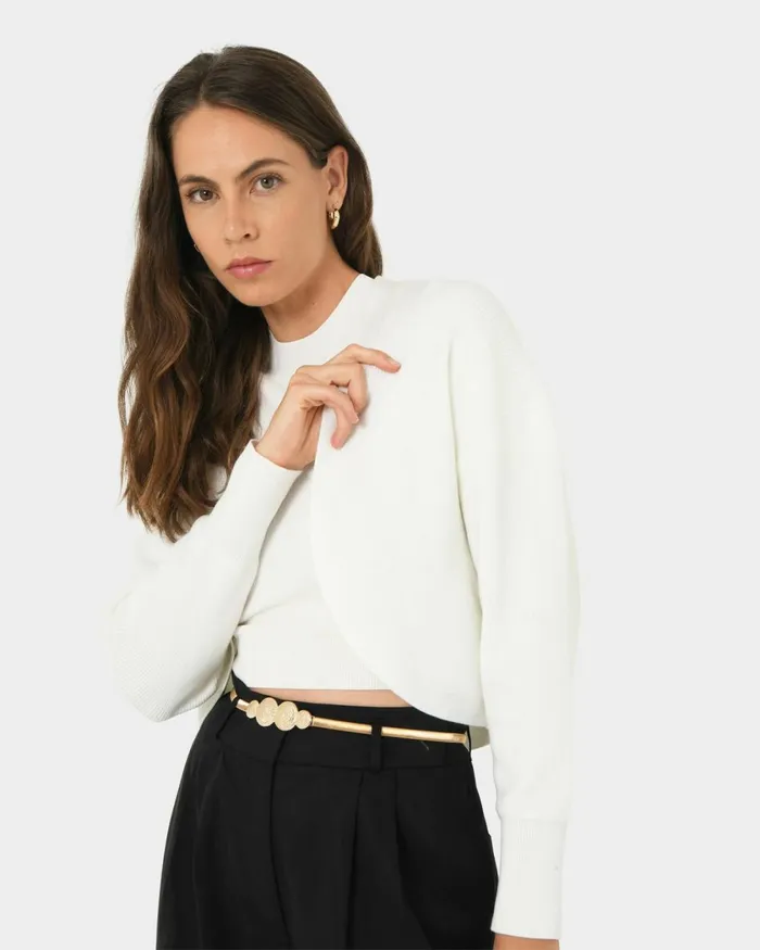 Forcast Everleigh Cropped Cardigan Ivoryblack Women TShirts and Tops