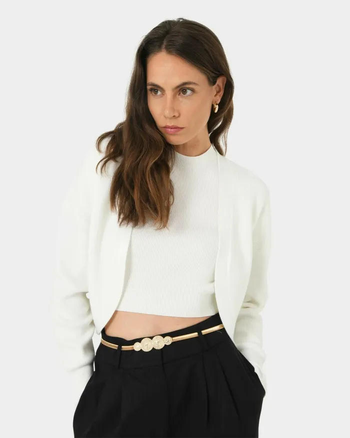 Forcast Everleigh Cropped Cardigan Ivoryblack Women TShirts and Tops