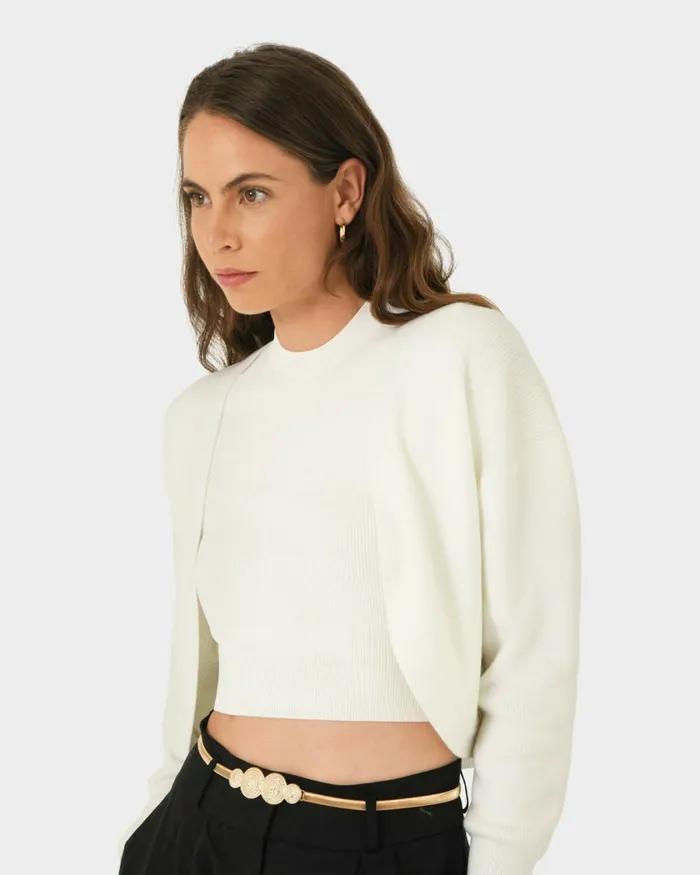 Forcast Everleigh Cropped Cardigan Ivoryblack Women TShirts and Tops