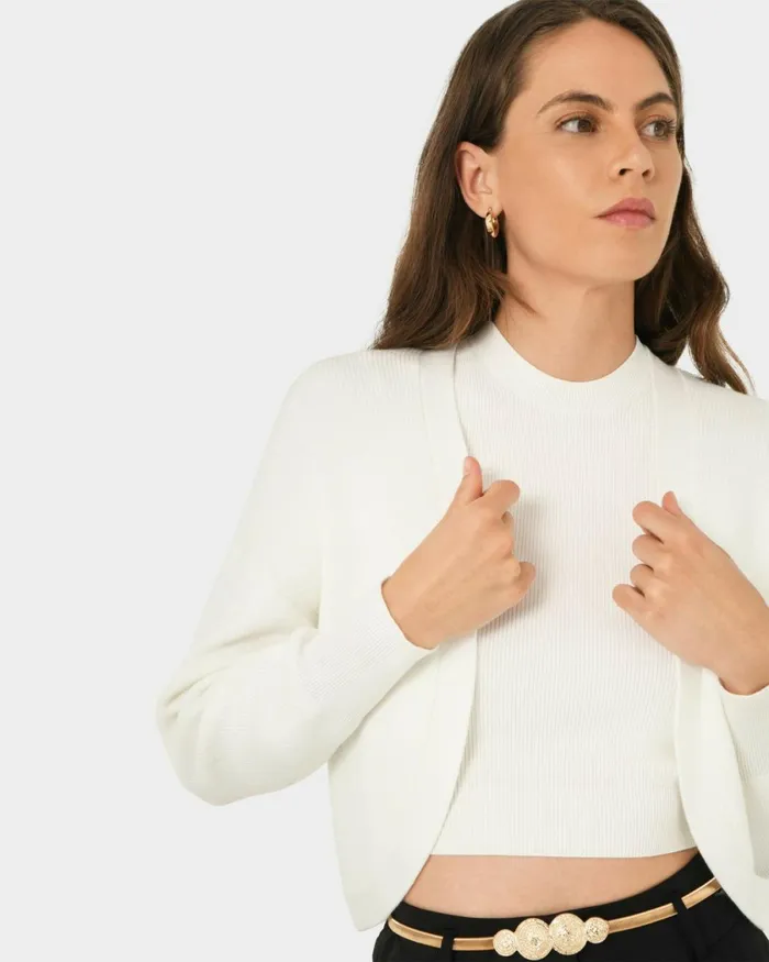 Forcast Everleigh Cropped Cardigan Ivoryblack Women TShirts and Tops