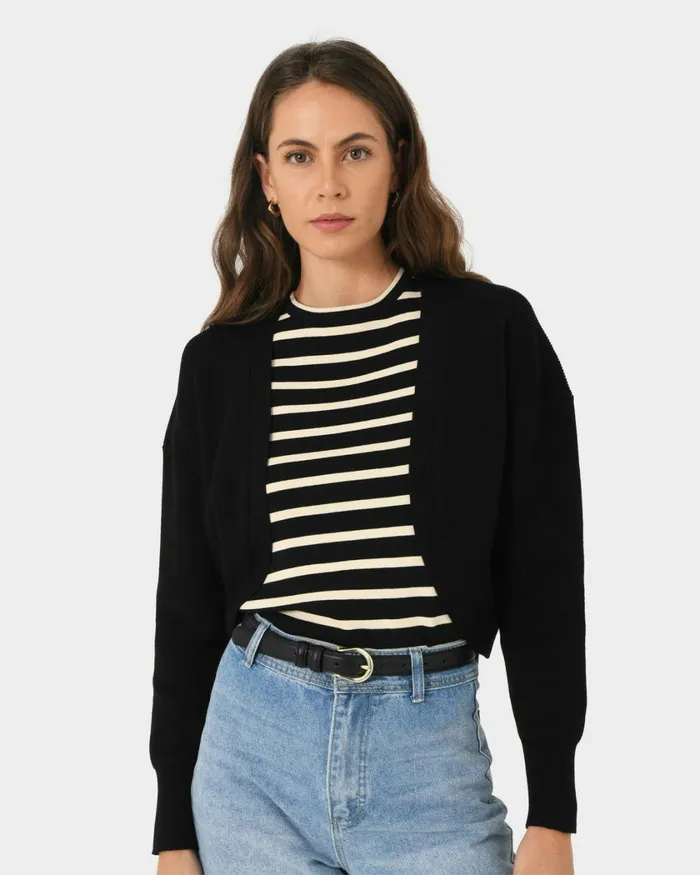 Forcast Everleigh Cropped Cardigan Ivoryblack Women TShirts and Tops