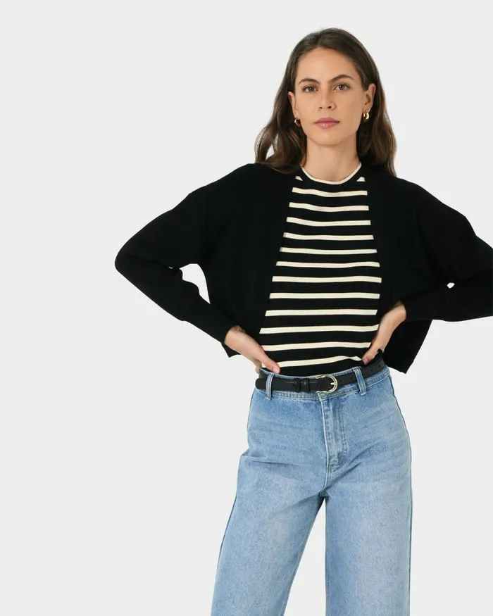 Forcast Everleigh Cropped Cardigan Ivoryblack Women TShirts and Tops