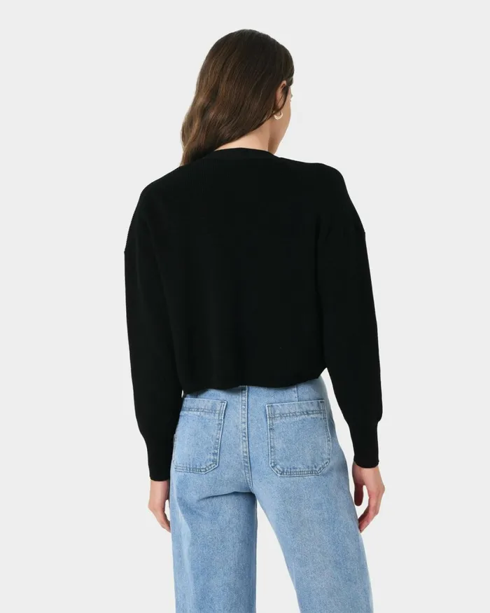Forcast Everleigh Cropped Cardigan Ivoryblack Women TShirts and Tops
