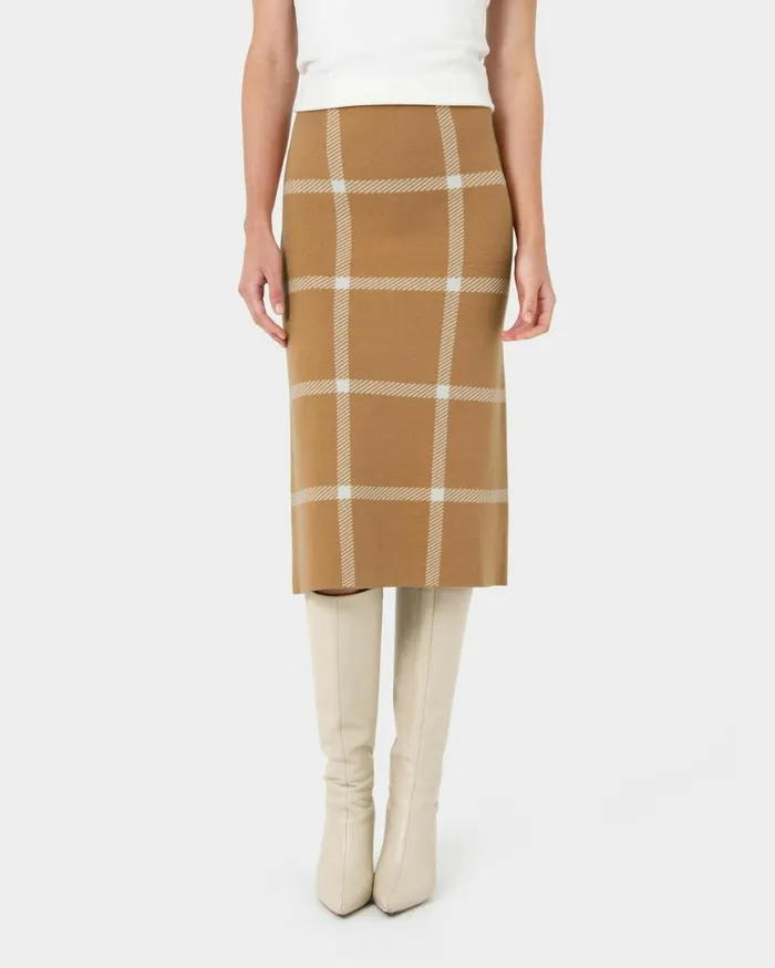 Forcast Evia Midi Knit Skirt Light Camelivory Women Work Skirts