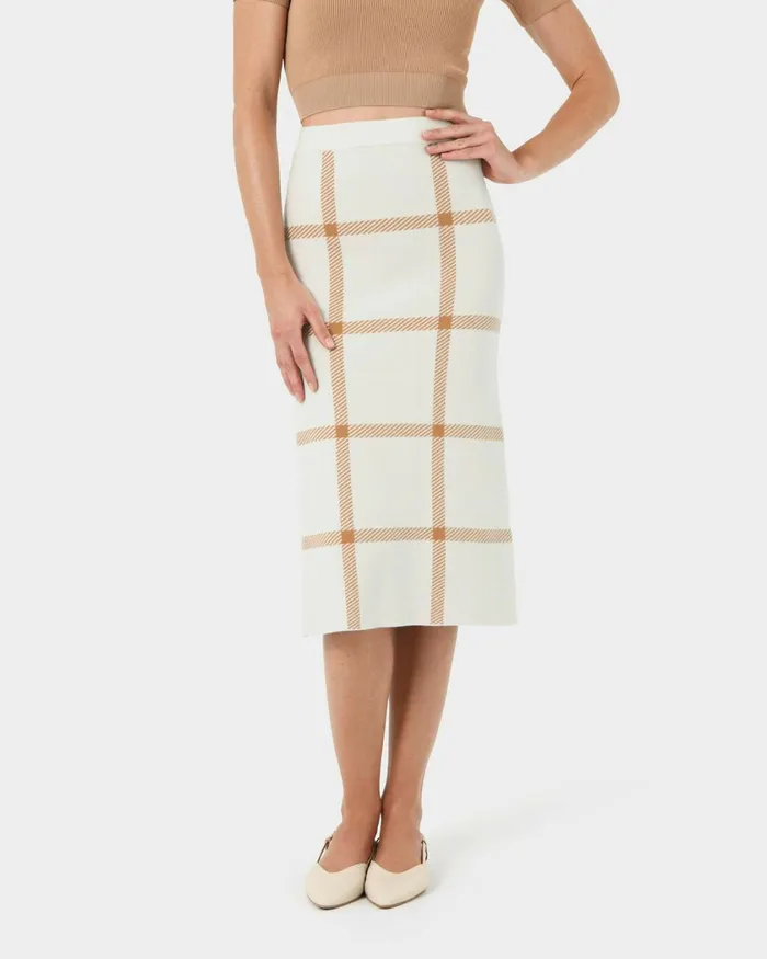 Forcast Evia Midi Knit Skirt Light Camelivory Women Work Skirts