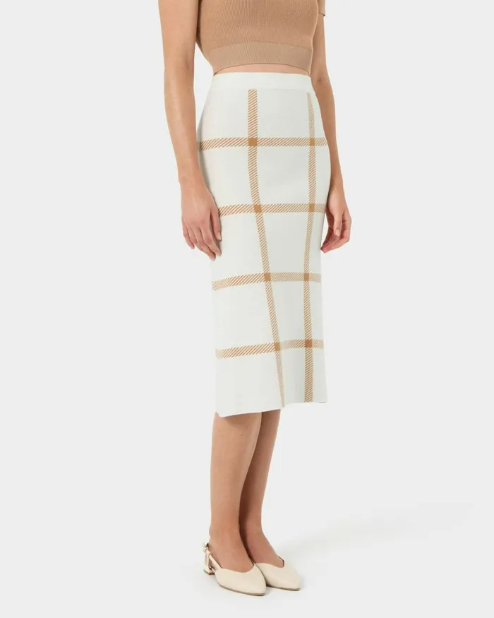 Forcast Evia Midi Knit Skirt Light Camelivory Women Work Skirts