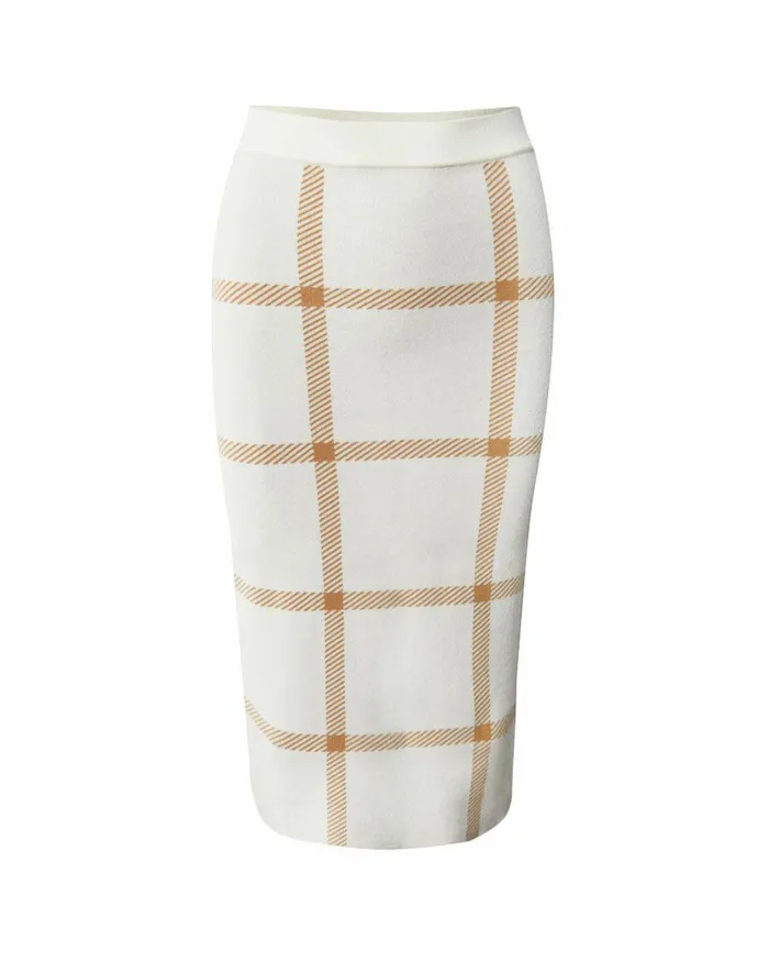 Forcast Evia Midi Knit Skirt Light Camelivory Women Work Skirts
