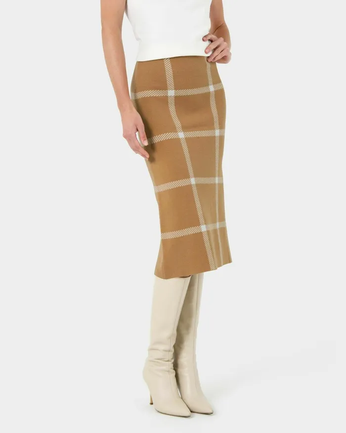 Forcast Evia Midi Knit Skirt Light Camelivory Women Work Skirts