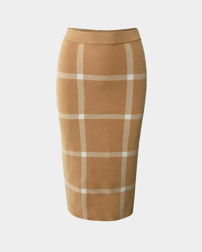 Forcast Evia Midi Knit Skirt Light Camelivory Women Work Skirts