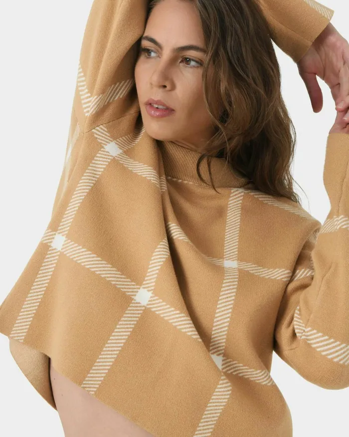 Forcast Evia Mock Neck Knit Jumper Light Camel Women Long Sleeve Tops