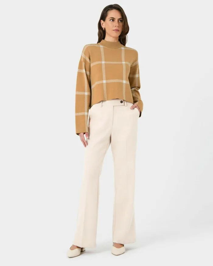 Forcast Evia Mock Neck Knit Jumper Light Camel Women Long Sleeve Tops
