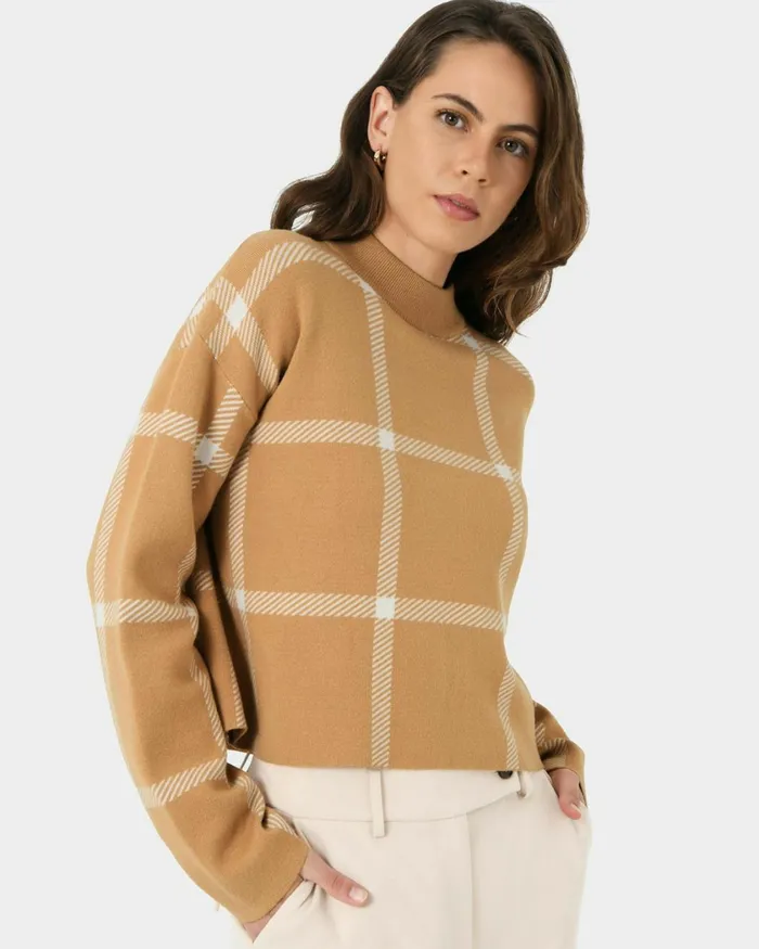 Forcast Evia Mock Neck Knit Jumper Light Camel Women Long Sleeve Tops