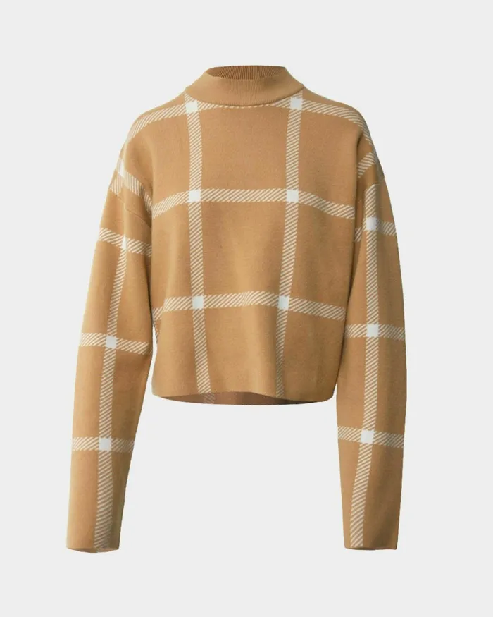 Forcast Evia Mock Neck Knit Jumper Light Camel Women Long Sleeve Tops