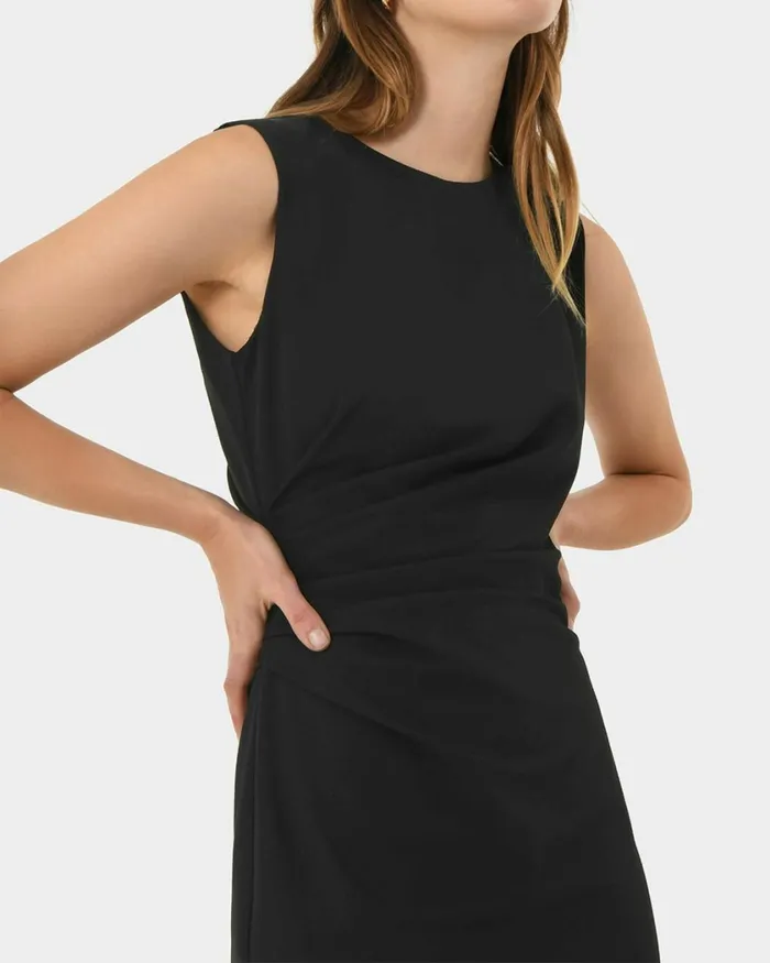 Forcast Faith Side Pleated Midi Dress Navyblack Women Midi Dresses
