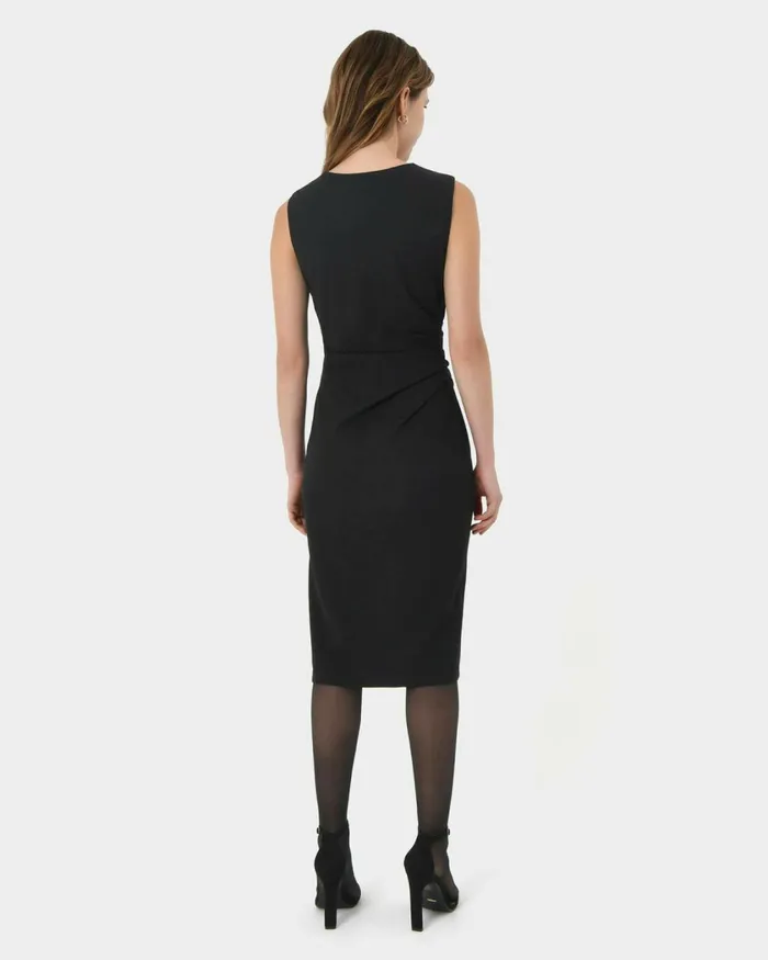 Forcast Faith Side Pleated Midi Dress Navyblack Women Midi Dresses