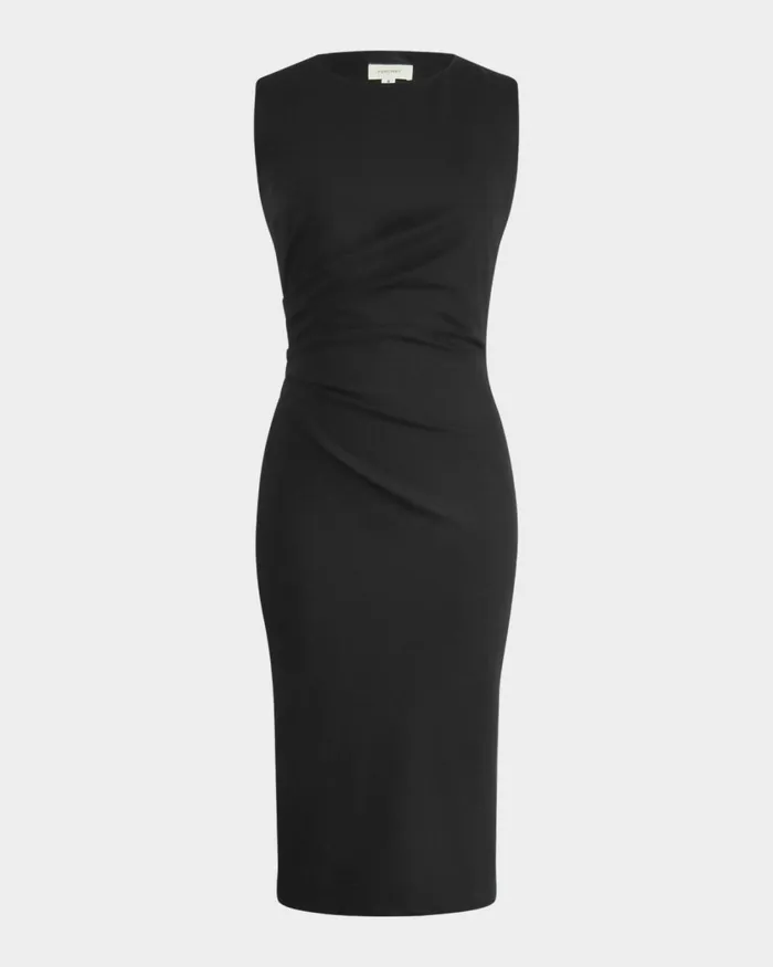 Forcast Faith Side Pleated Midi Dress Navyblack Women Midi Dresses
