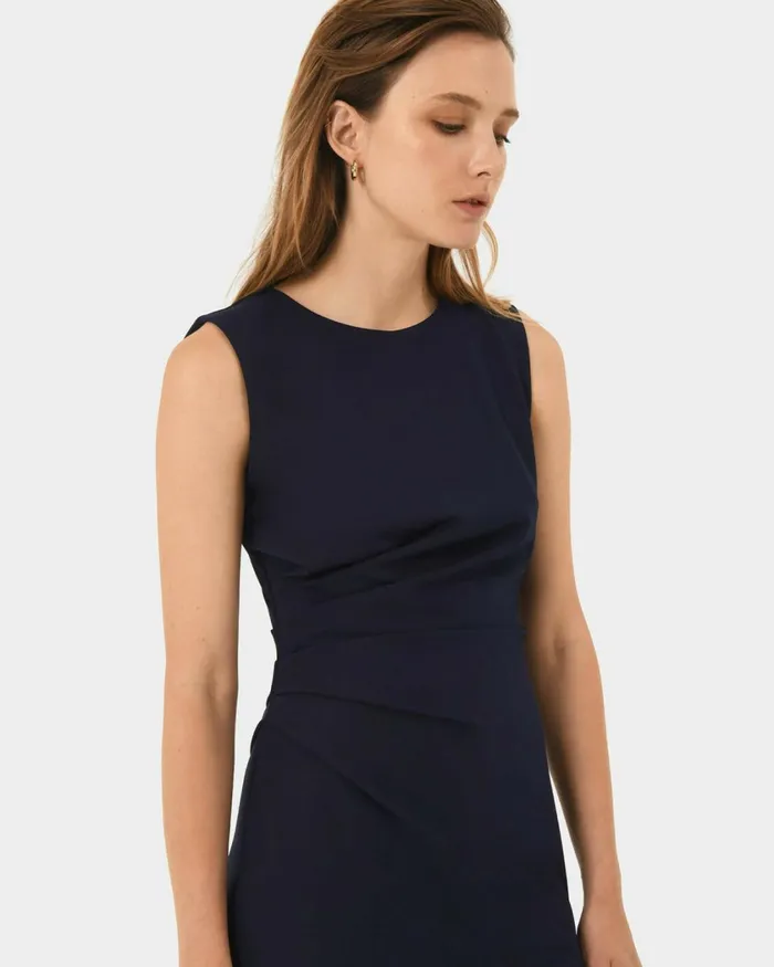 Forcast Faith Side Pleated Midi Dress Navyblack Women Midi Dresses