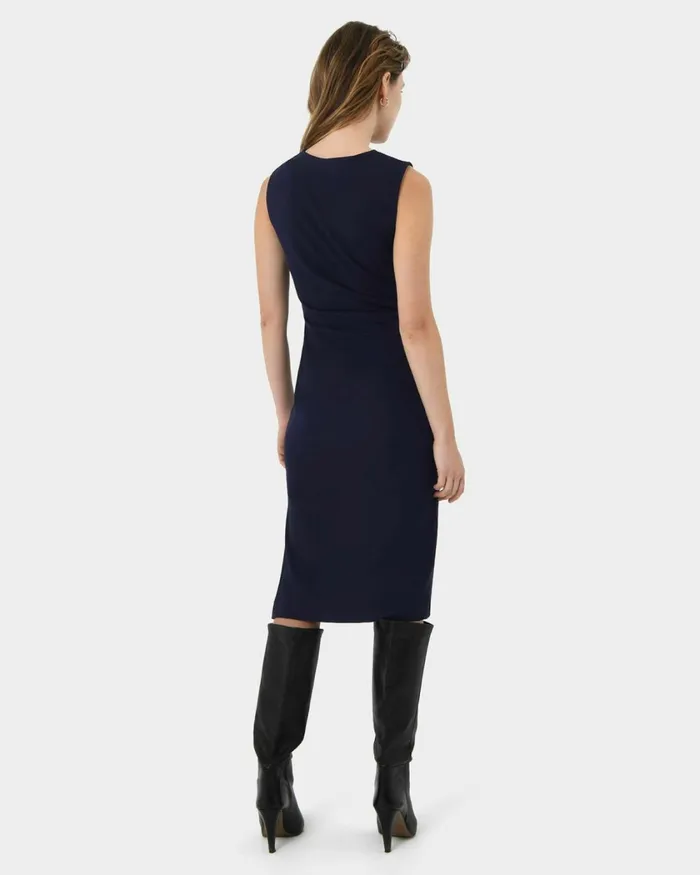 Forcast Faith Side Pleated Midi Dress Navyblack Women Midi Dresses