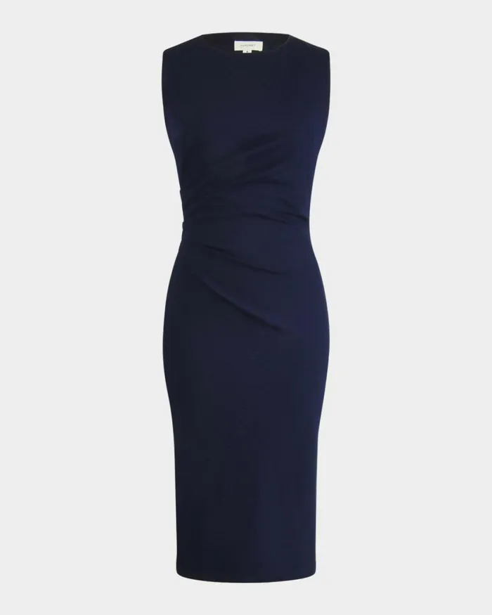 Forcast Faith Side Pleated Midi Dress Navyblack Women Midi Dresses