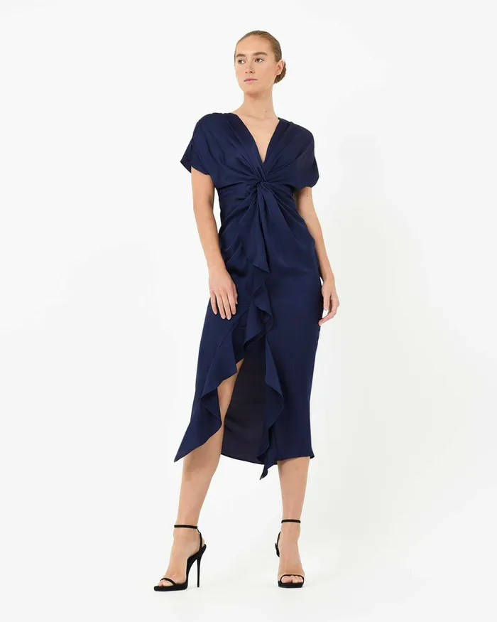 Forcast Farah Twist Front Dress Navy Women Maxi Dresses