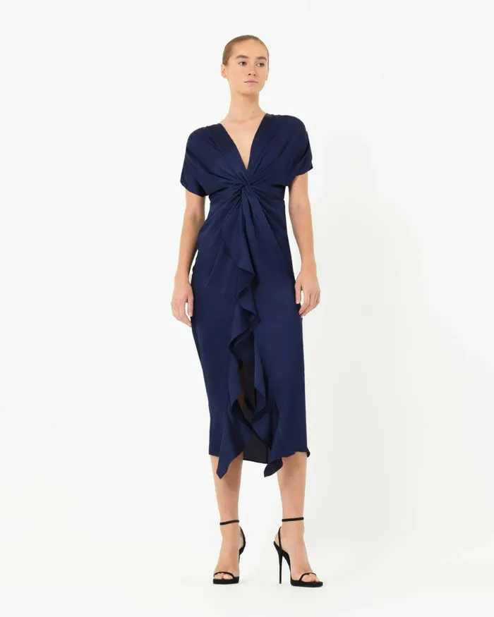 Forcast Farah Twist Front Dress Navy Women Maxi Dresses
