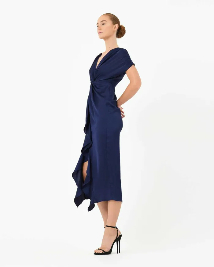Forcast Farah Twist Front Dress Navy Women Maxi Dresses