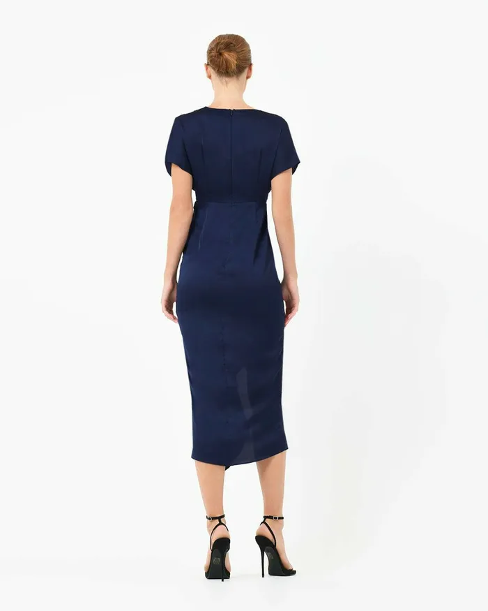 Forcast Farah Twist Front Dress Navy Women Maxi Dresses