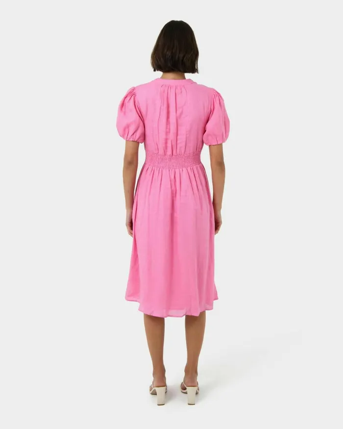 Forcast Fernanda Linen Dress Whitepink Women Midi Dresses