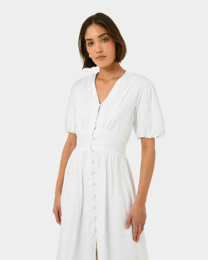 Forcast Fernanda Linen Dress Whitepink Women Midi Dresses