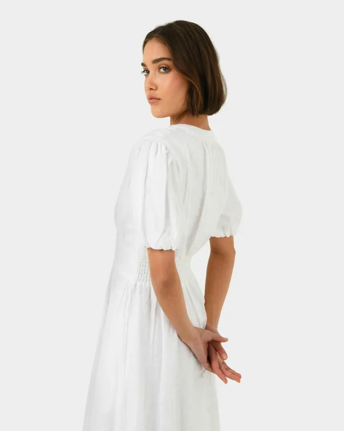 Forcast Fernanda Linen Dress Whitepink Women Midi Dresses