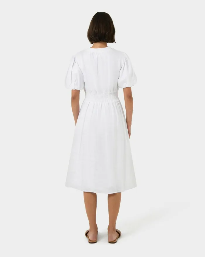Forcast Fernanda Linen Dress Whitepink Women Midi Dresses