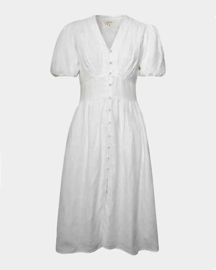Forcast Fernanda Linen Dress Whitepink Women Midi Dresses