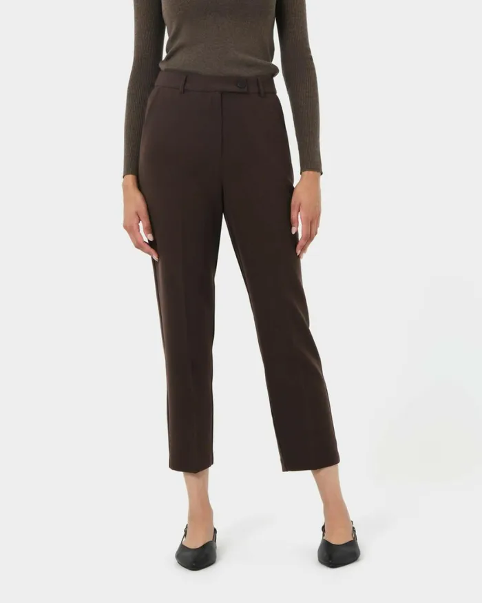 Forcast Finnley Slim Trousers Deep Brown Women HighWaisted Pants