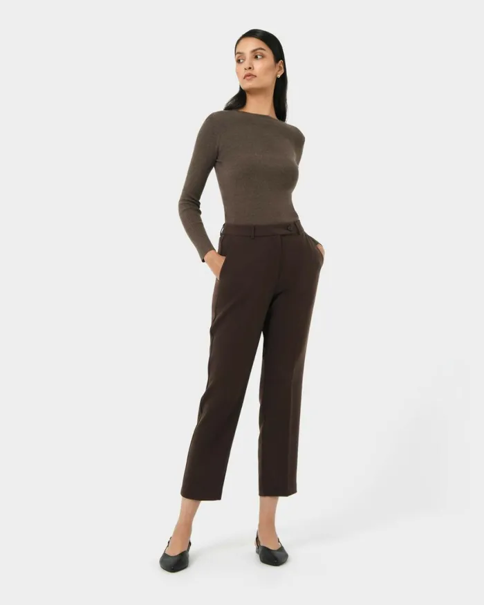 Forcast Finnley Slim Trousers Deep Brown Women HighWaisted Pants