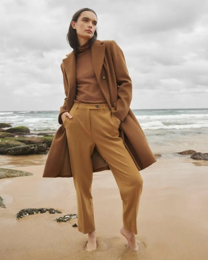 Forcast Finnley Slim Trousers Tan Women HighWaisted Pants