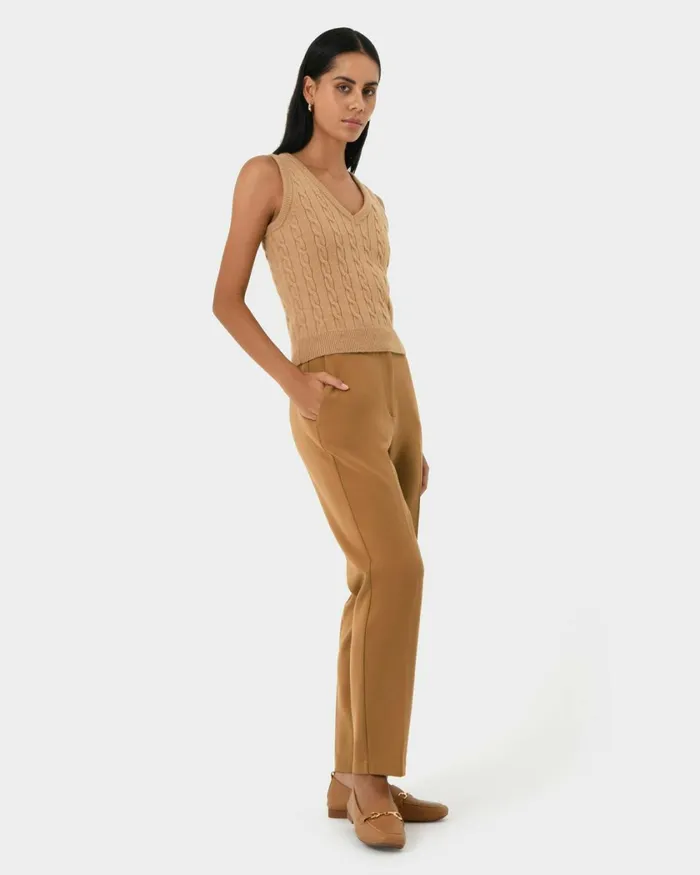 Forcast Finnley Slim Trousers Tan Women HighWaisted Pants