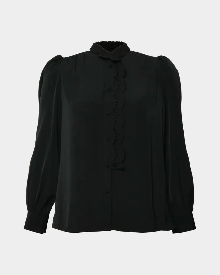 Forcast Frances Embroidery Blouse Black Women TShirts and Tops
