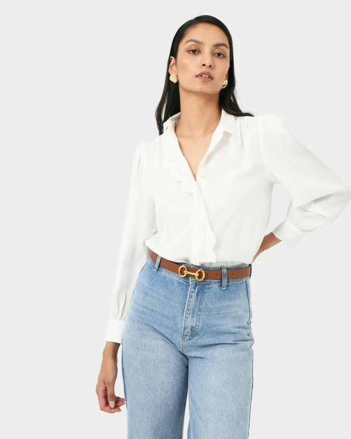 Forcast Frances Embroidery Blouse White Women TShirts and Tops