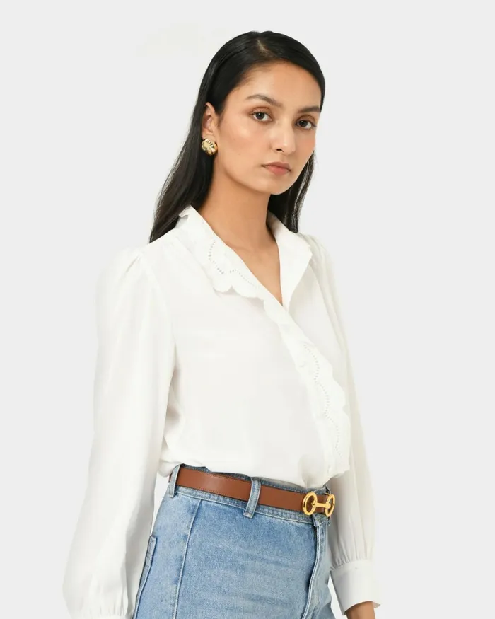 Forcast Frances Embroidery Blouse White Women TShirts and Tops