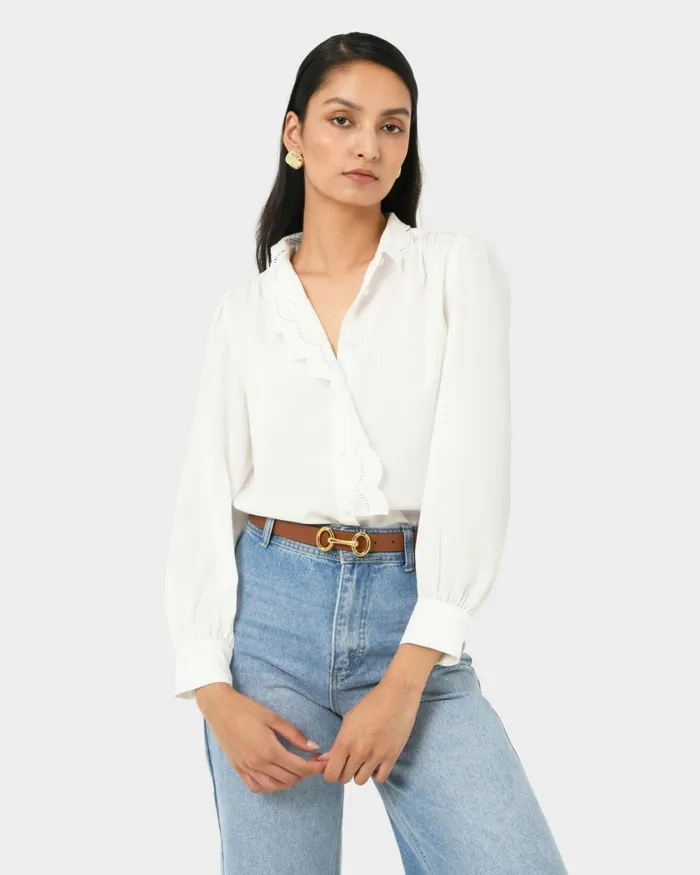 Forcast Frances Embroidery Blouse White Women TShirts and Tops