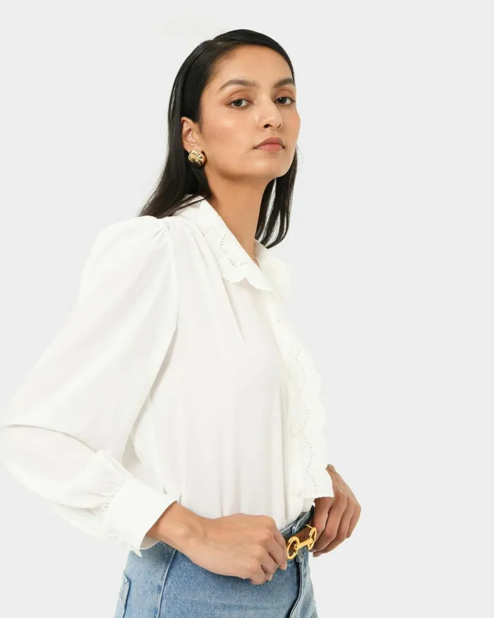 Forcast Frances Embroidery Blouse White Women TShirts and Tops