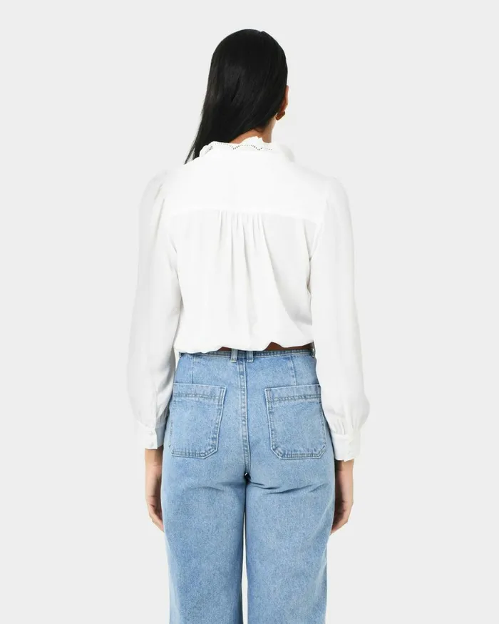 Forcast Frances Embroidery Blouse White Women TShirts and Tops