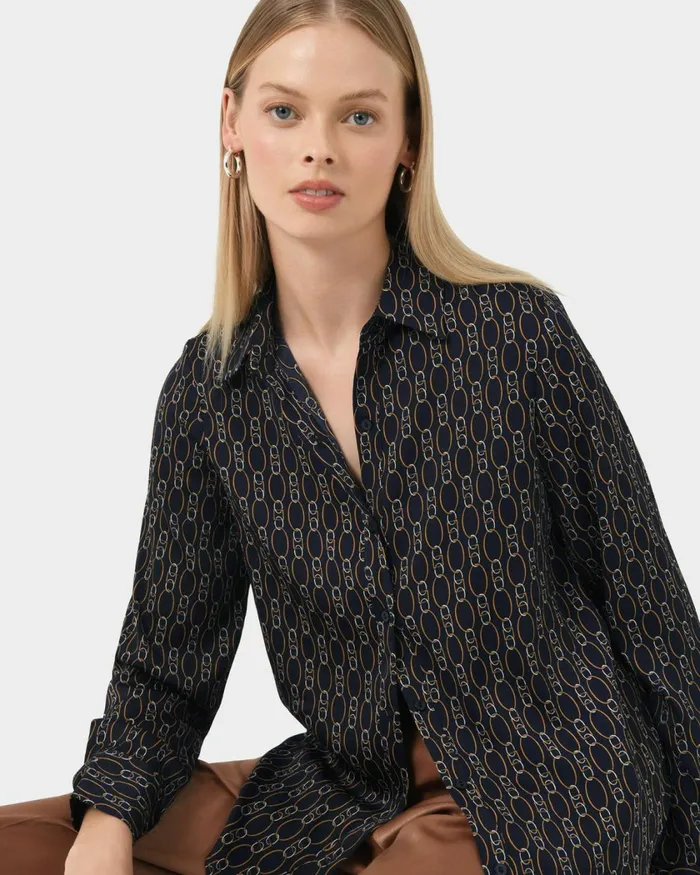 Forcast Freya Chain Print Blouse Navy Women TShirts and Tops