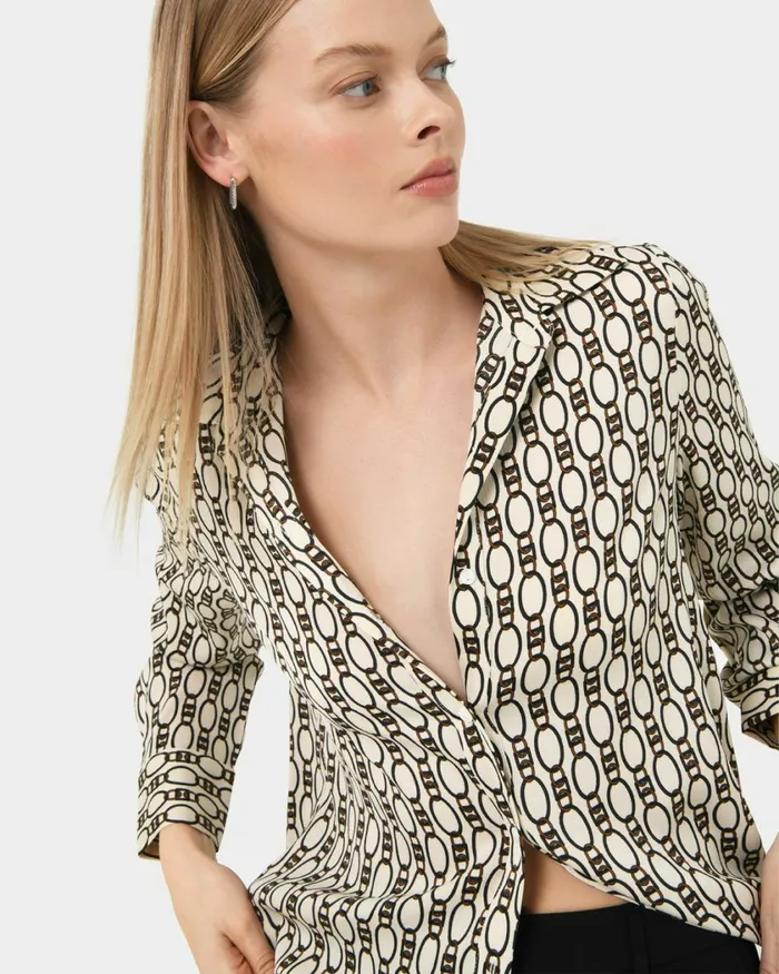 Forcast Freya Chain Print Blouse Navy Women TShirts and Tops