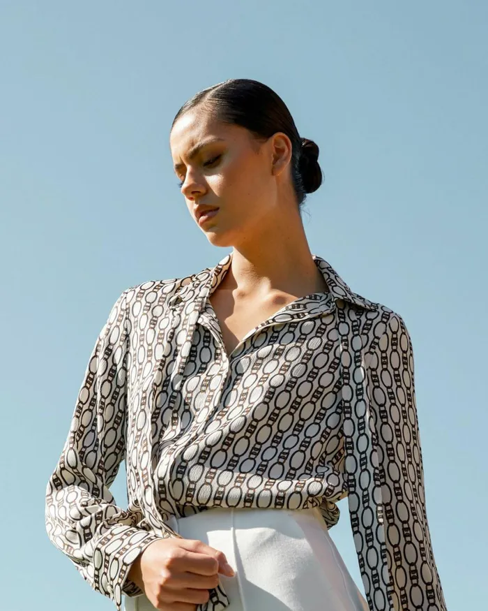 Forcast Freya Chain Print Blouse Navy Women TShirts and Tops