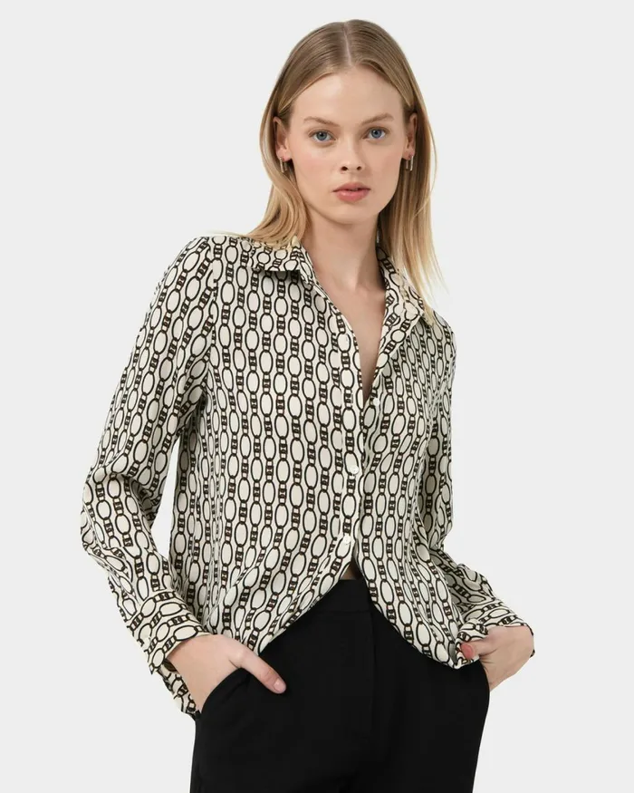 Forcast Freya Chain Print Blouse Navy Women TShirts and Tops