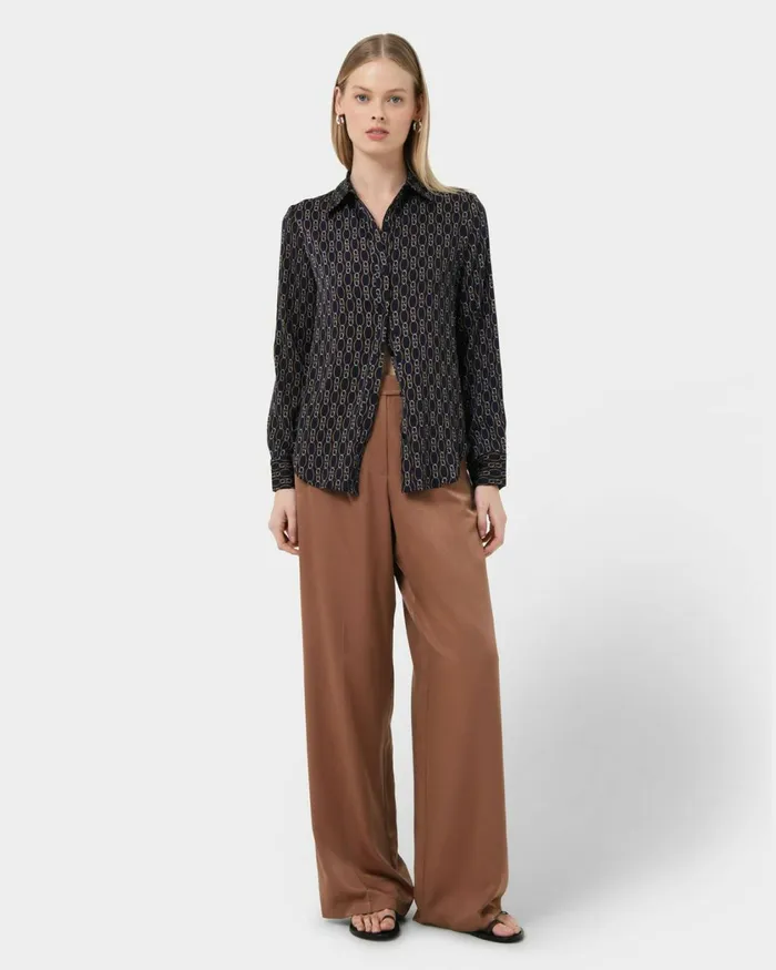 Forcast Freya Chain Print Blouse Navy Women TShirts and Tops