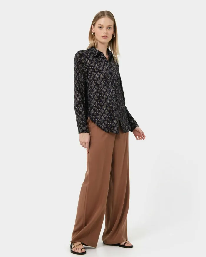 Forcast Freya Chain Print Blouse Navy Women TShirts and Tops
