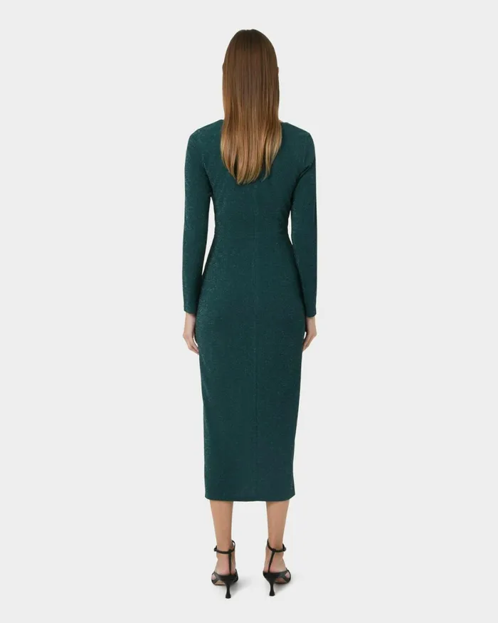 Forcast Giada Twist Knit Glitter Dress Greenblack Women Midi Dresses