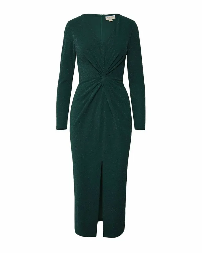 Forcast Giada Twist Knit Glitter Dress Greenblack Women Midi Dresses